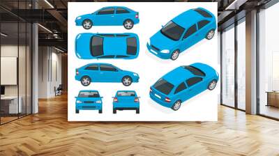 Set of Sedan Cars. Isolated car, template for car branding and advertising. Wall mural