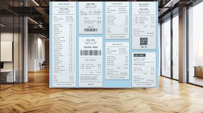 Set Paper check and financial check isolated. Cash register sales receipts printed on thermal rolled paper. Cash receipt vector illustration Wall mural