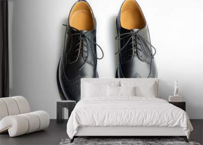 A genuine leather black brogues isolated on a white background. Smart casual style shoes Wall mural