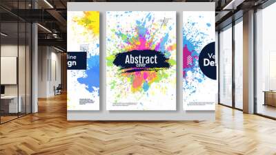 Set of abstract posters with colorful paint splash. Creative vector design for poster, brochure, banner, business card. Vector illustration.  Wall mural