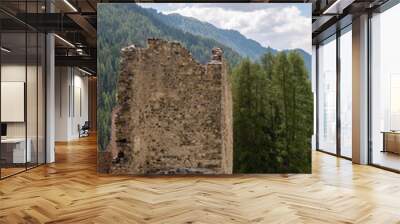 Remains of the olld Ruined Castle Andraz in the Italian Dolomite Mountains. Summer afternoon of 2018. Wall mural