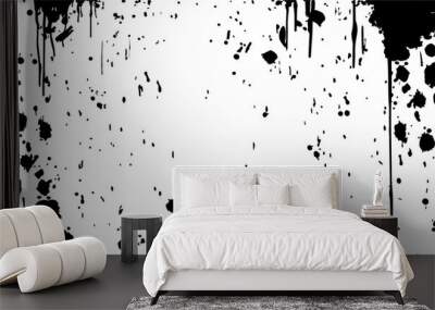 Black paint splatter isolated on white background. Vector illustration dirty ink art and abstract design texture. Messy element splash drop and spotted blob decoration Wall mural