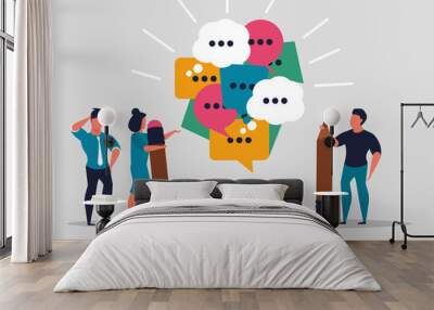 Brainstorming creative team of people. Creation of a new idea and cooperation in a team of professionals. New solution and business people come up with an idea. Vector illustration Wall mural