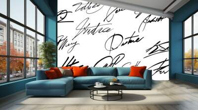 Collection of vector signatures fictitious Autograph illustration. Contract document handwriting scribble pen and agreement sign doodle. Elegance signing text sketch fake and perfection Wall mural