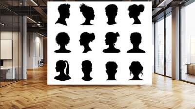 Male and female head silhouettes avatar set. Vector illustration black person portrait head. Anonymous face profile and group icon. Human diversity photo Wall mural