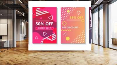 Memphis sale banner vector template background advertising offer. Poster design discount geometric abstract promotion card. Special geometry promo retail voucher. Minimal set business element Wall mural