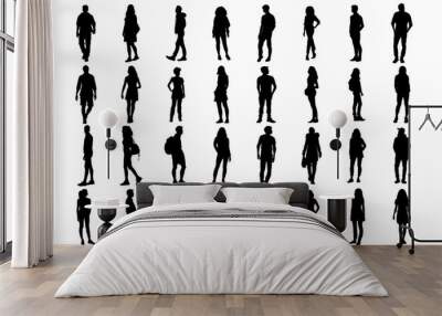 Silhouette people set on white background vector illustration. Collection group adult figure and business shape flat portrait character Wall mural