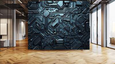  A futuristic pattern of interlocking circuits with metallic textures.  Wall mural