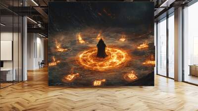 A dramatic depiction of a demon summoning dark forces in a hidden underground temple. Wall mural