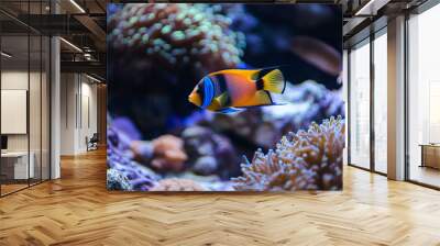 Colorful fish swimming among coral reefs. Wall mural