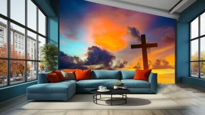 The Cross at the sunset background Wall mural