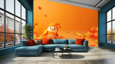 Cheerful Thanksgiving character on orange backdrop Wall mural