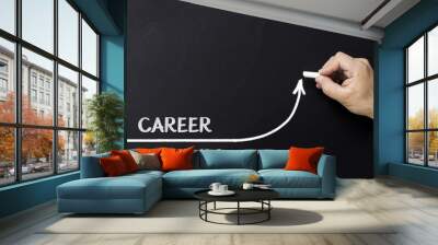 Growing career concept. Businessman draw accelerating line of improving career. Wall mural