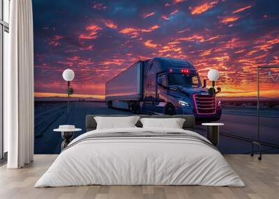 Sunset Cruise in an American Freightliner Wall mural