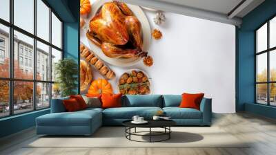 Thanksgiving feast arrangement on a white backdrop Wall mural