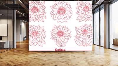 Dahlia flower set coloring page and outline vector Wall mural