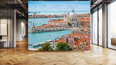 Panoramic aerial cityscape of Venice with Santa Maria della Salute church, Veneto, Italy Wall mural