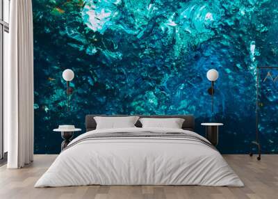 Abstract acrylic paint background. Blue color gradient pattern texture similar to ocean sea depth. Rough space body surface. Wall mural