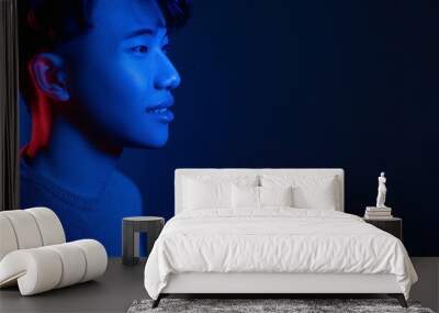 asian man banner futuristic neon light blue Wall mural