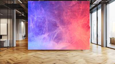 Color smoke texture. Ink water splash. Ice fire. Neon glow blue red purple explosion fume cloud paint splatter abstract art empty space background. Wall mural