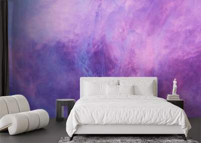 Color steam texture. Glitter ink splash. Spiritual energy. Fluorescent neon light purple pink blue gradient vapor cloud floating abstract art background. Wall mural