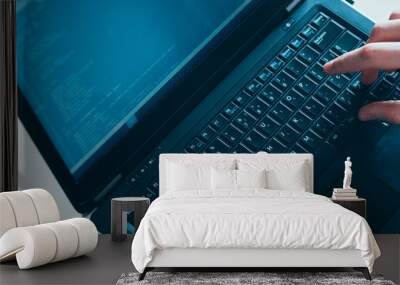 QA automation testing. Software development. IT engineer writing code on laptop. Wall mural