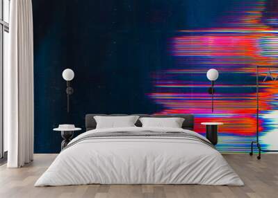 Screen damage. Digital glitch error. Colorful glow on teal blue background. Wall mural