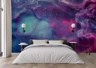 Smog leak. Sorcery spell. Blue magenta steam blend. Abstract art background. Wall mural