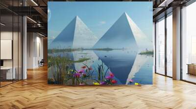 Two White Pyramids Reflecting in Water Wall mural