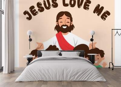 Vector illustration of Jesus hugging children with love Wall mural