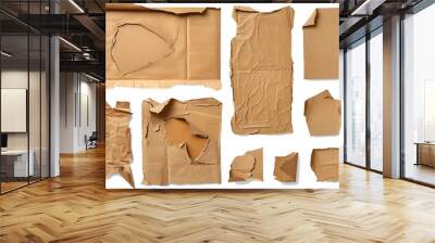 Brown Cardboard paper pieces isolated on white background Wall mural