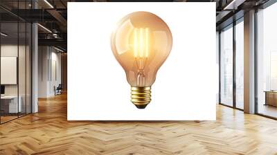 Classic light bulb with a glowing filament, detailed and realistic, isolated on a white background Wall mural