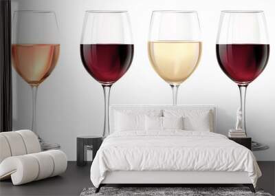 Set of white, rose, and red wine glasses isolated on withe background Wall mural