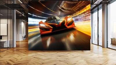 The racer pass the track and motion blur background Wall mural