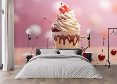 chocolate ice cream with cherry Wall mural