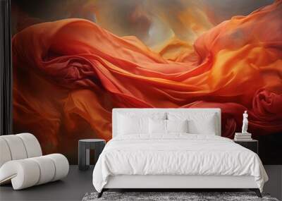 orange colorful silk fabric wave background Wall mural