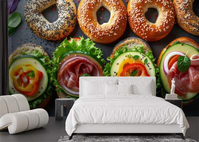 bagels with seeds and tomatoes Wall mural