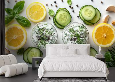 slices of cucumber and lemon Wall mural