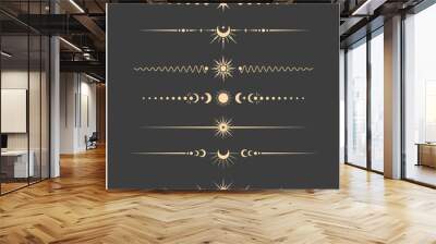 Mystical and tarot style book vignettes, dividers and separators, set of esoteric lunar delimiters, vector Wall mural