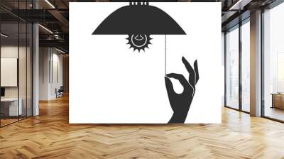 Saving energy, lampshade and hand of woman turns off light with pull-chain switch, lamp energy efficiency, vector Wall mural