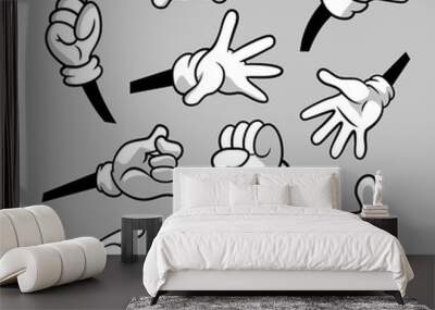 Cartoon hands with gloves icon set isolated. Vector clipart - parts of body, arms in white gloves. Hand gesture collection. Design templates for graphics Wall mural