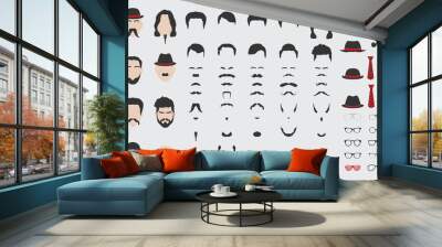 Different vector design elements of men face, beard, mustache, hair, tie and glasses. Wall mural