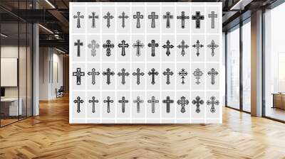 Flat Vector Christian Cross Icons. Line Silhouette Cut Out Black Christian Crosses Collection Isolated. Wall mural