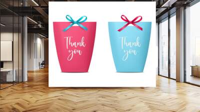 Vector 3d Realistic Pink and Blue n Paper Gift Bag, Box for Birthday or Party with Silk Bow, Ribbon. Carry Bag for Present Icon Set Isolated on White Background. Christmas, Birthday Design Template Wall mural