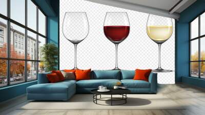 Vector realistic wineglass icon set - empty, with white and red wine, isolated on transparent background. Design template in EPS10. Wall mural