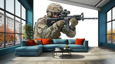 Man with machine gun in camouflage Wall mural