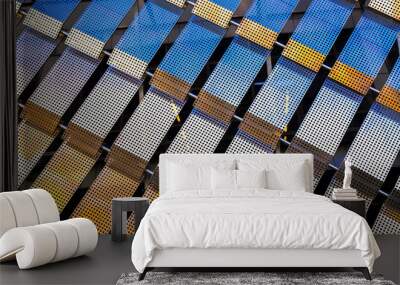 Modern building facade with perforated metal plates texture. Wall mural