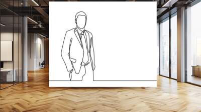 continuous line drawing of businessman standing. vector illustration isolated on white background Wall mural