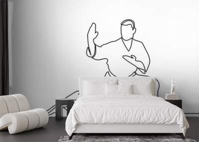 continuous line drawing of one male karate athlete - Vector Wall mural