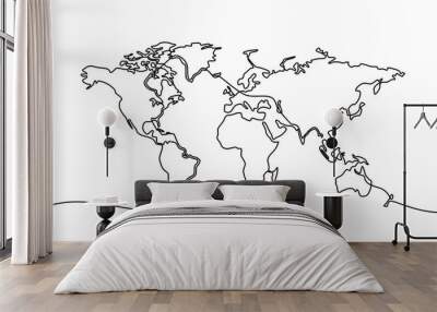 continuous line drawing of world map Wall mural